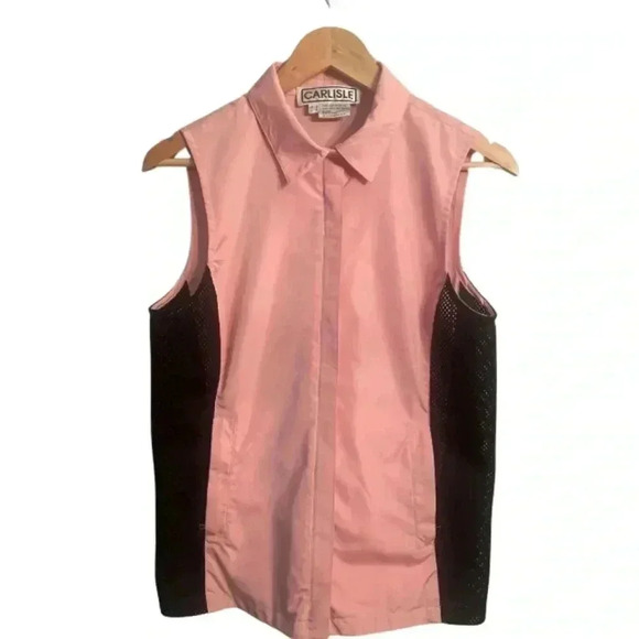 Carlisle Pink Vest Black Mesh sides Zip up, Cinch Back Size 8 Preppy Athleisure - Picture 1 of 8